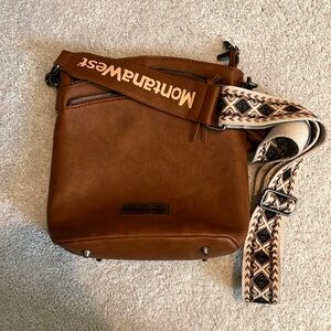 Montana West multi zip pocket crossbody bag with guitar strap in brown